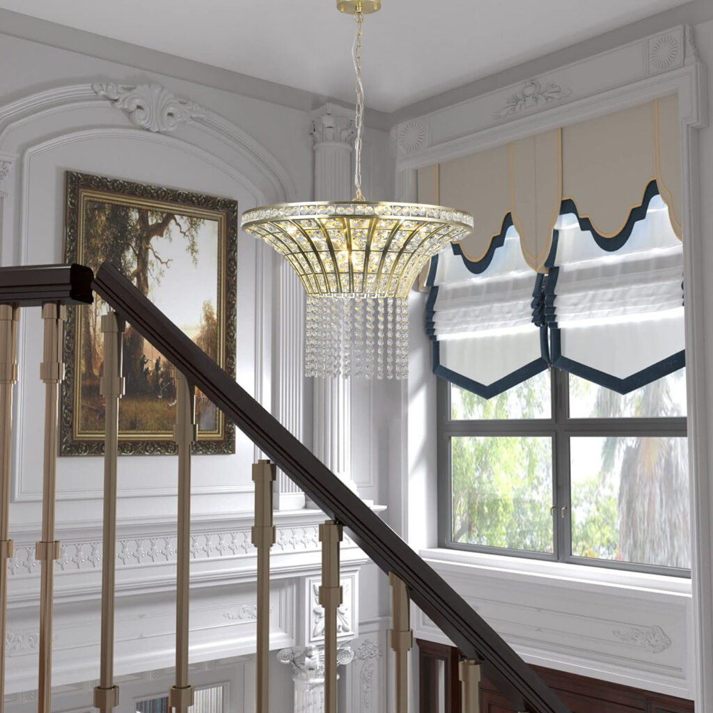 Same As W1340P189414-L005016-D600-P8G 24in Modern Crystal Round Chandelier With Gold Finish, Elegant Pendant Light With Cascading Beads, For Dining Room, Living Room, Or Foyer No Bulbs