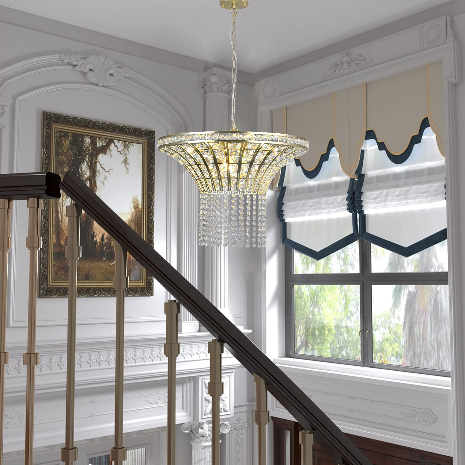 Same As W1340P189414-L005016-D600-P8G 24in Modern Crystal Round Chandelier With Gold Finish, Elegant Pendant Light With Cascading Beads, For Dining Room, Living Room, Or Foyer  No Bulbs - Image 10