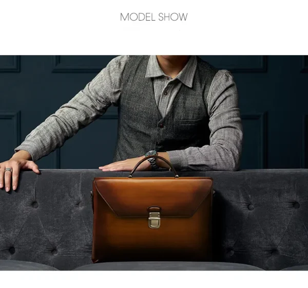 Handmade Vintage Crossbody Flap Business Bag - Image 13