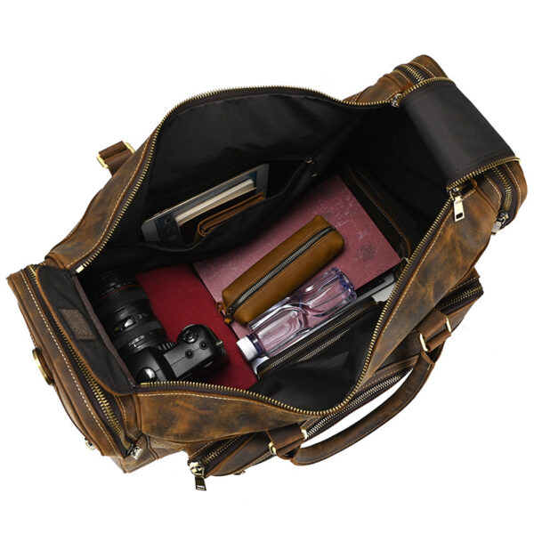 Large Capacity Retro Crazy Horse Leather Travel Bag - Image 11