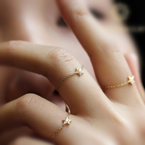 18K Pure Gold Ring Diamond Chain Ring - Image 4
