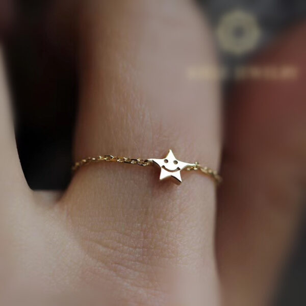 18K Pure Gold Ring Diamond Chain Ring - Image 2