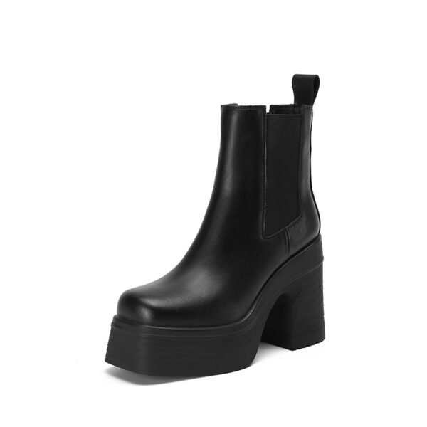 Women's Square Toe Chunky Heel Platform Ankle Boots - Image 15