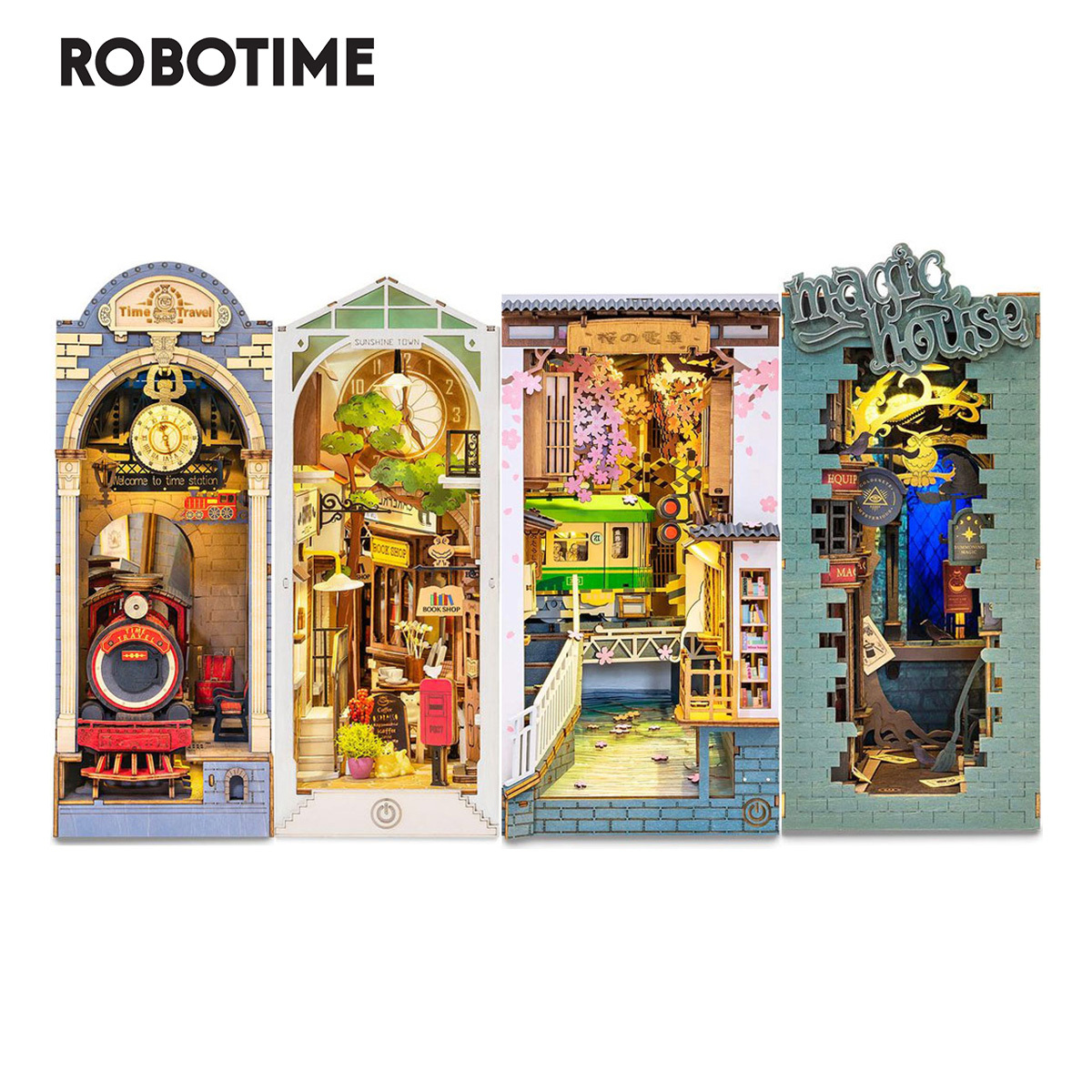 Robotime Rolife Book Nooks Series Stories In Books 4 Kinds DIY Wooden Miniature House Furniture Sakura Densya TGB01 Dropshipping - Image 8