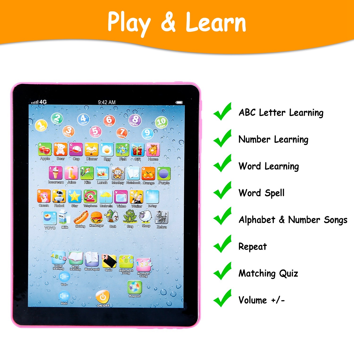 Baby Learning Tablet Educational Mini Pads Toys Touch Learn Toddler Tablet For ABC Numbers Words Gift For Boys Girls Aged 1-6 Year Old Kids - Image 5