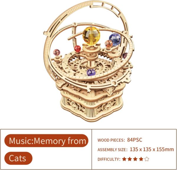 ROKR Rotating Starry Night Mechanical Music Box 3D Wooden Puzzle Assembly Model Building Kits Toys For Children Kids - AMK51 - Image 2