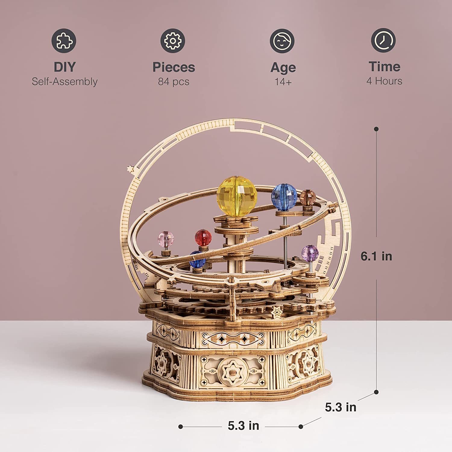 ROKR Rotating Starry Night Mechanical Music Box 3D Wooden Puzzle Assembly Model Building Kits Toys For Children Kids - AMK51 - Image 9