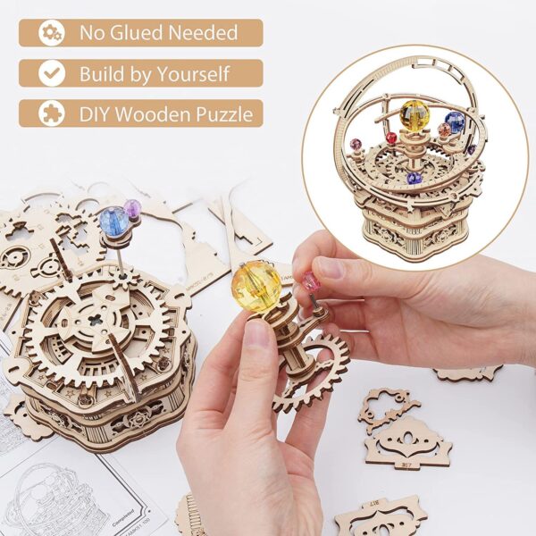 ROKR Rotating Starry Night Mechanical Music Box 3D Wooden Puzzle Assembly Model Building Kits Toys For Children Kids - AMK51 - Image 7
