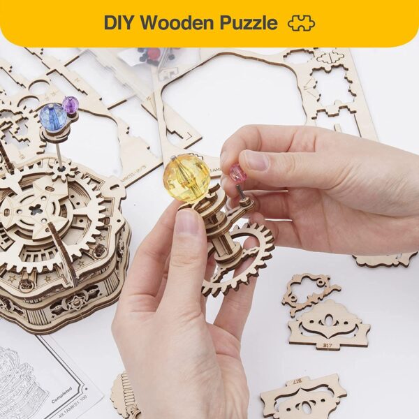 ROKR Rotating Starry Night Mechanical Music Box 3D Wooden Puzzle Assembly Model Building Kits Toys For Children Kids - AMK51 - Image 10