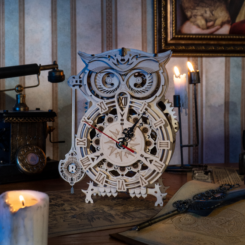 Robotime Rokr Creative DIY Toys 3D Owl Wooden Clock Building Block Kits For Children Christmas Gifts Home Decoration LK503 - Image 19