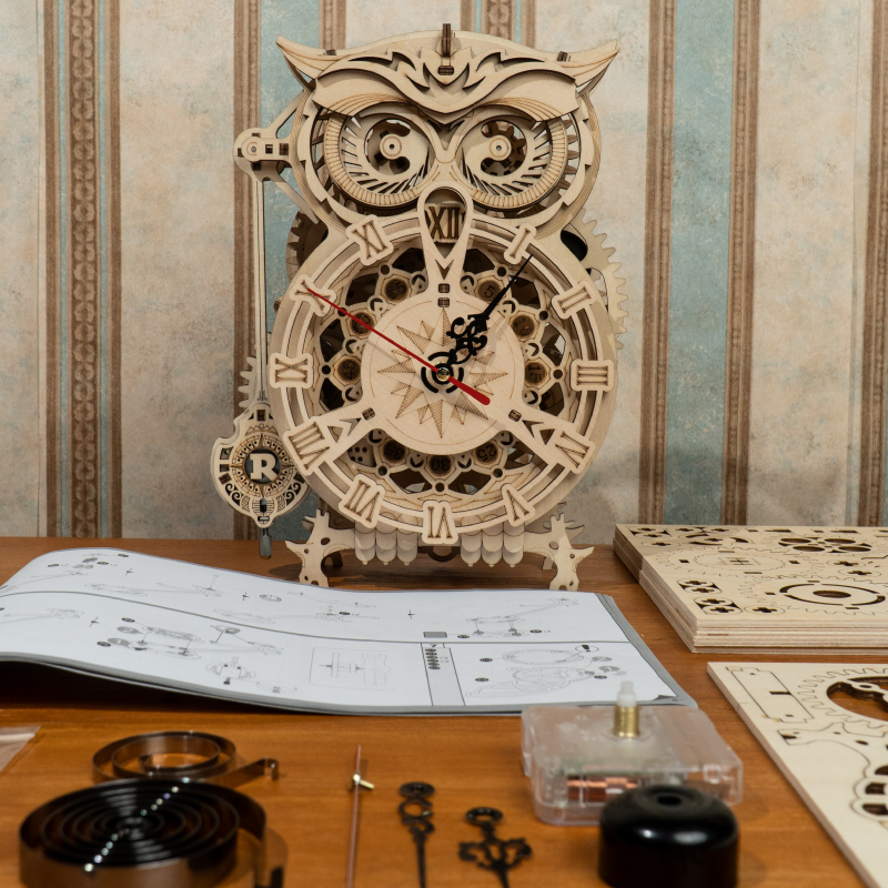 Robotime Rokr Creative DIY Toys 3D Owl Wooden Clock Building Block Kits For Children Christmas Gifts Home Decoration LK503 - Image 14