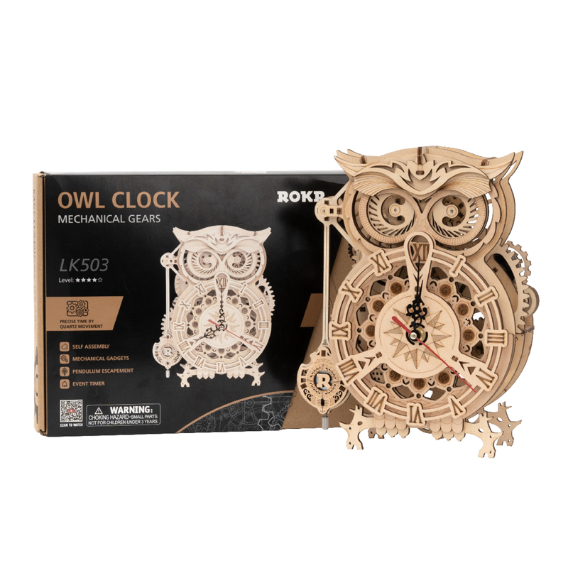 Robotime Rokr Creative DIY Toys 3D Owl Wooden Clock Building Block Kits For Children Christmas Gifts Home Decoration LK503 - Image 13
