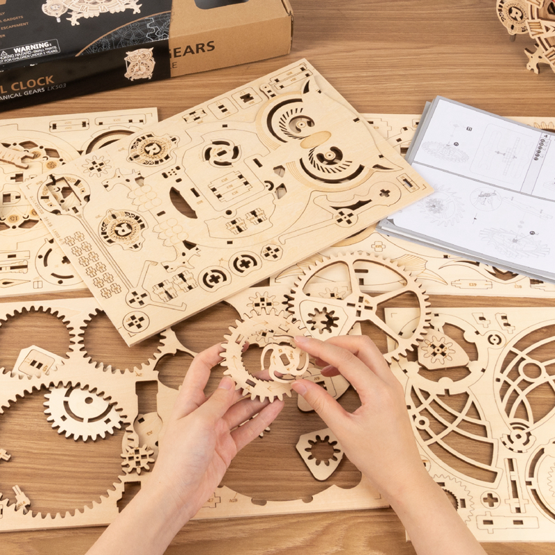 Robotime Rokr Creative DIY Toys 3D Owl Wooden Clock Building Block Kits For Children Christmas Gifts Home Decoration LK503 - Image 9
