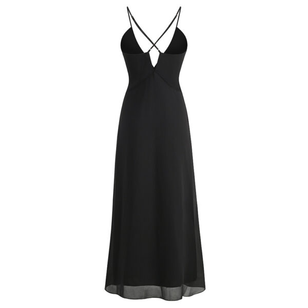 Elegant Deep V-neck Decorative Flower Suspender Skirt - Image 3