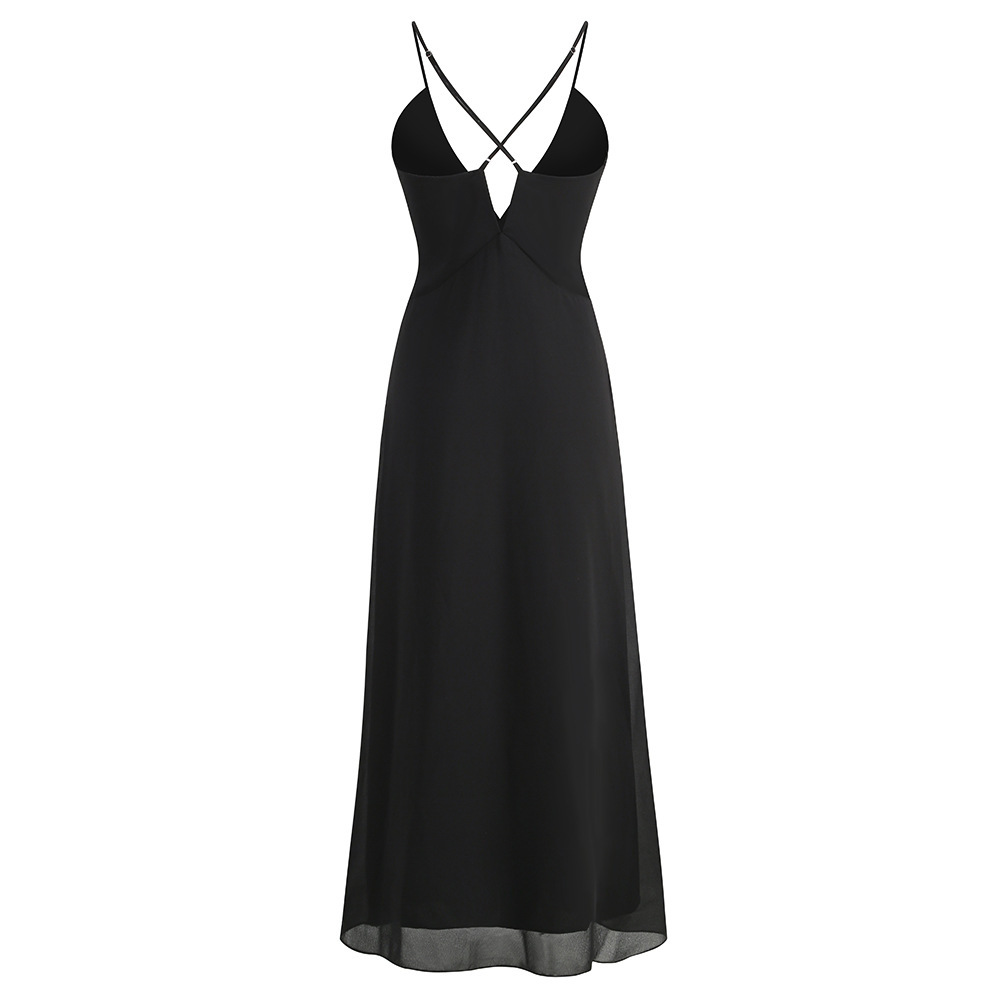 Elegant Deep V-neck Decorative Flower Suspender Skirt - Image 3