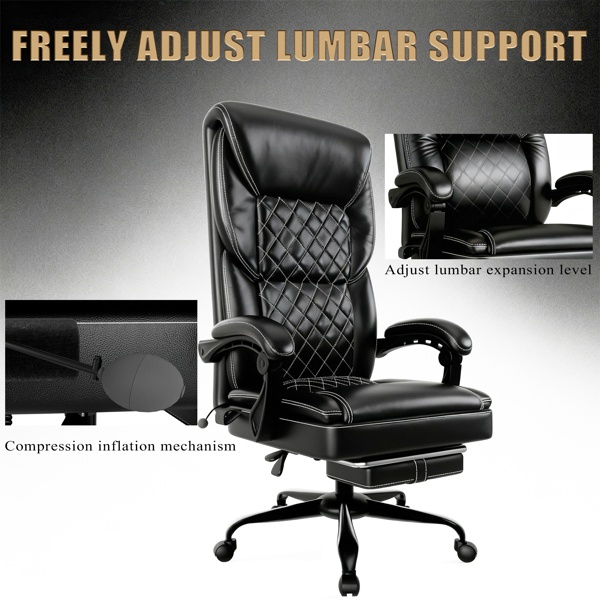 Gaming Chair, Office Chair With Inflatable Lumbar Support, Ergonomic Comfortable Wide Computer Chair With Footrest And Linked Soft Armrests, High Back 3D Enveloping Seat Cushion - Image 3