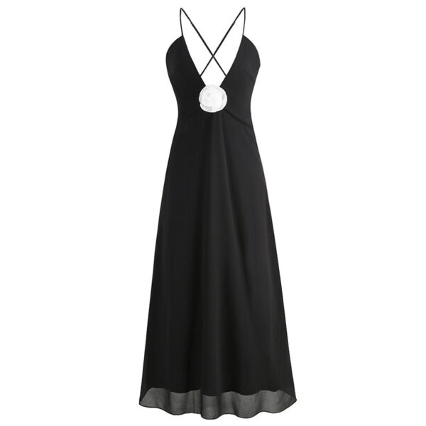 Elegant Deep V-neck Decorative Flower Suspender Skirt - Image 20
