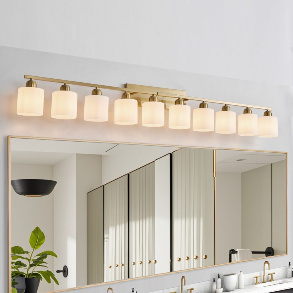 65inch Gold Bathroom Light Fixtures, Modern Bathroom Vanity Light With Milky White Glass Shade, Gold Wall Lamp Sconces For Mirror Bedroom, Living Room Hallway