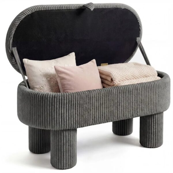 Gray 42 Inch Corduroy Storage Bench, Plush Foam Cushion & Hidden Compartment, 400LBS Seat Weight Capacity - Image 6