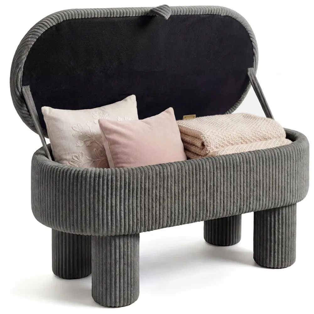 Gray 42 Inch Corduroy Storage Bench, Plush Foam Cushion & Hidden Compartment, 400LBS Seat Weight Capacity - Image 6