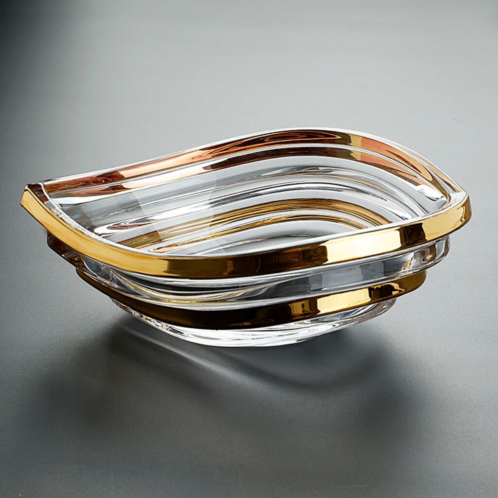 Light-luxury Gold-trimmed Wave-patterned Crystal Glass High-arched Fruit Platter