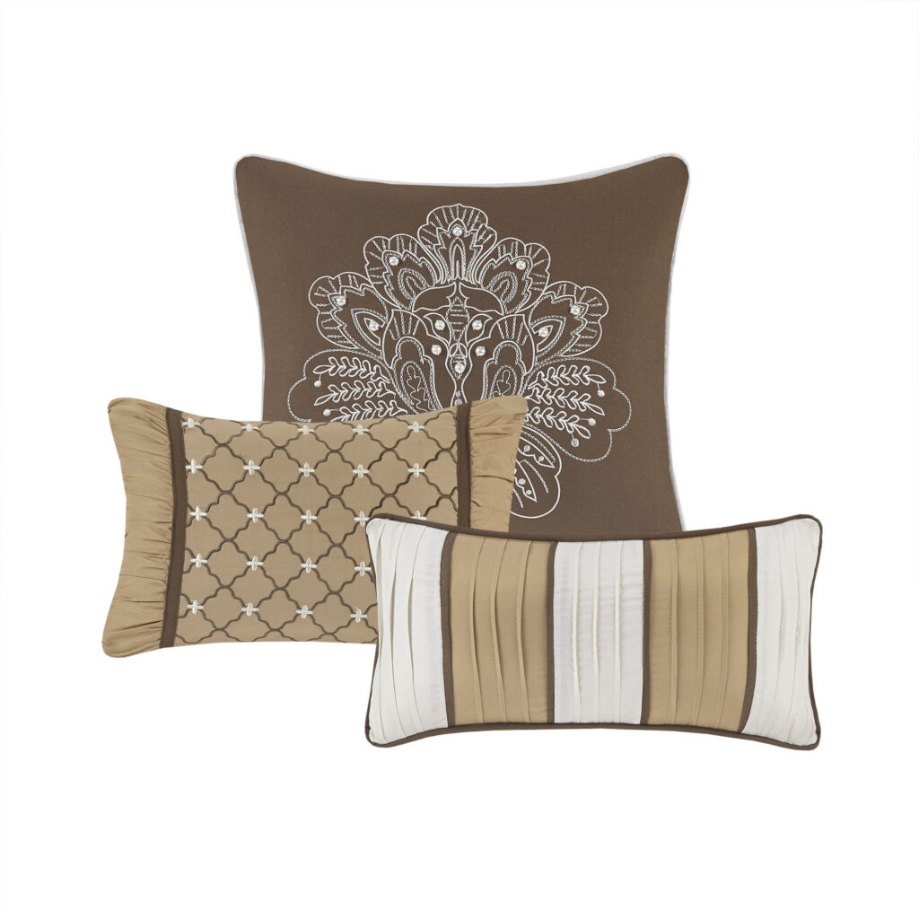 7 Piece Jacquard Comforter Set Brown Gold Cal King