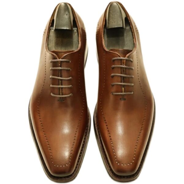 Men's Lace-Up Pointed Toe Wear Resistant Square Vintage Leather Shoes - Image 4