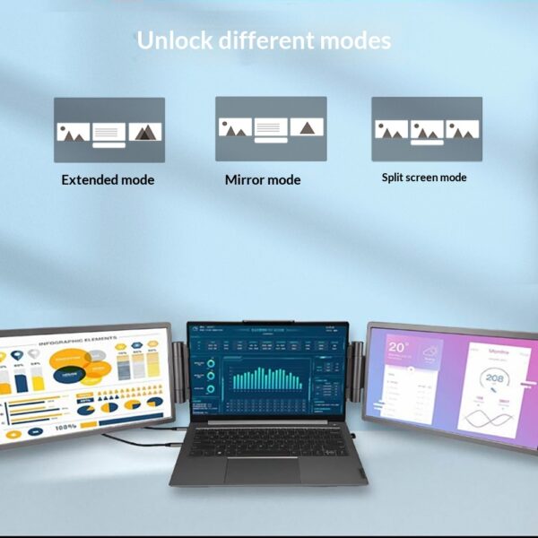 14-inch Dual-Screen Portable Monitor For Laptop External Display Extension - Image 5