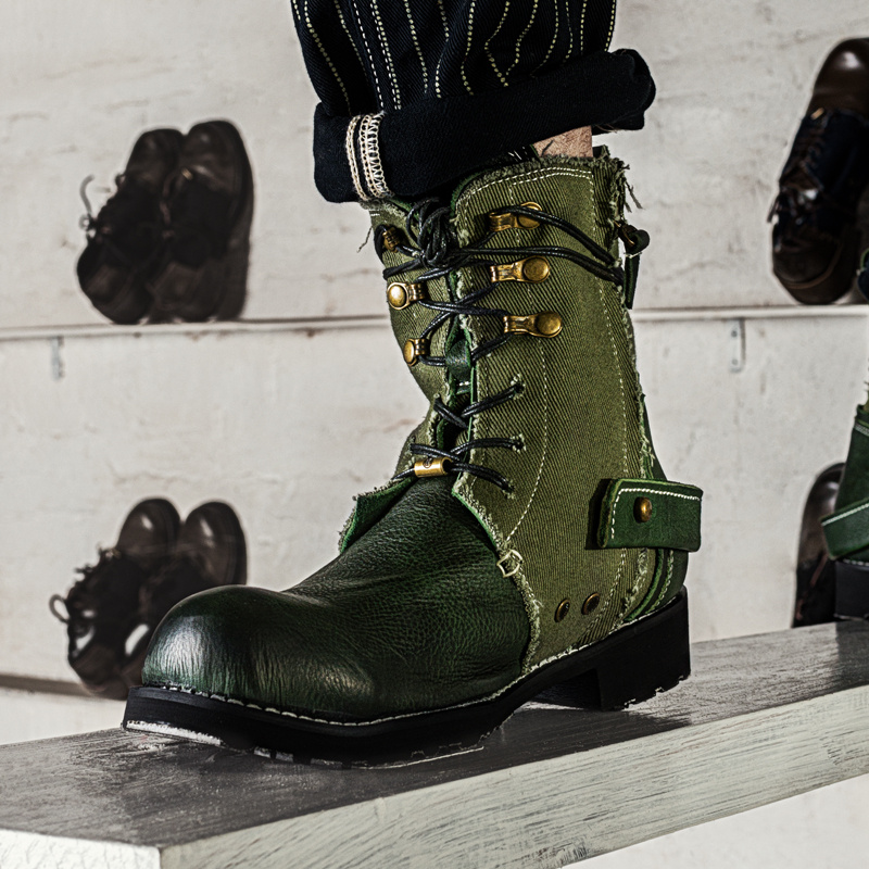 Design Retro Breathable Cowhide Canvas Boots Understand The Original - Image 1
