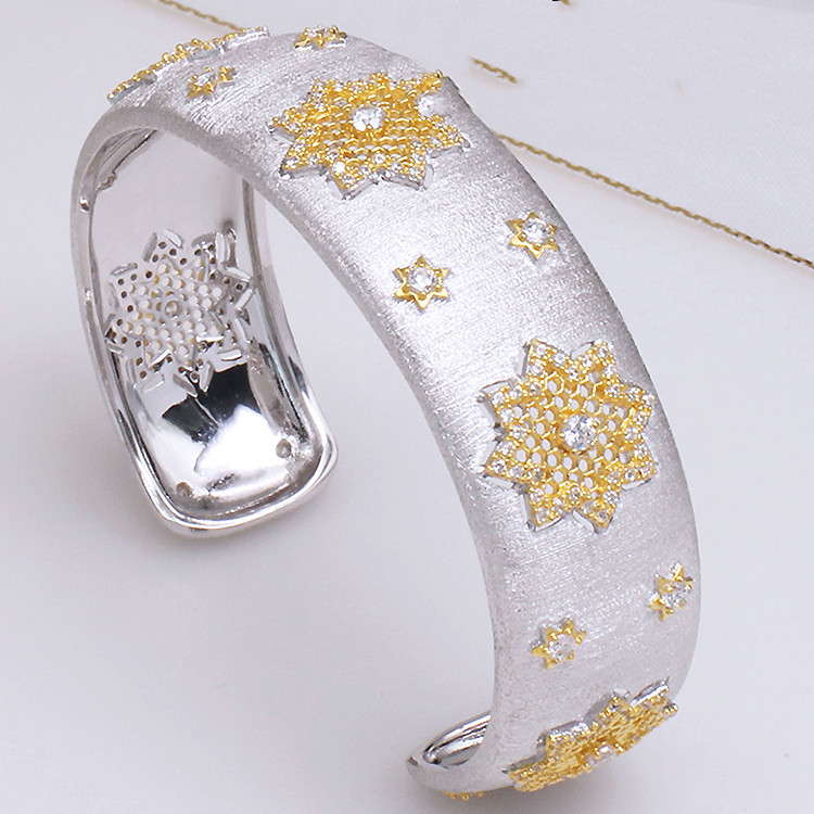 925 Silver Gold Plated Divided Snowflake Bracelet - Image 7
