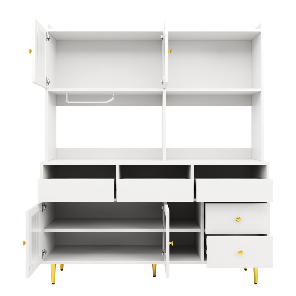 Multi-purpose Storage Cabinet145 X 39 X 171 Cm, Modern Design, With Changhong Glass Door, Wine Glass Holder, Multi-layered Storage Space, White With Gold Decoration, Suitable For Home And Restaurant