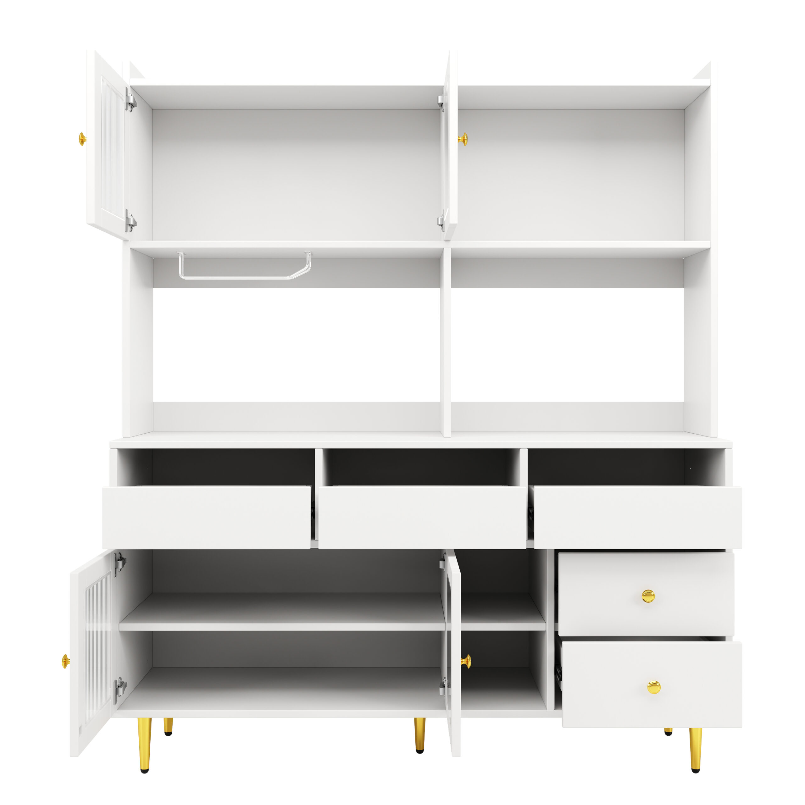 Multi-purpose Storage Cabinet145 X 39 X 171 Cm, Modern Design, With Changhong Glass Door, Wine Glass Holder, Multi-layered Storage Space, White With Gold Decoration, Suitable For Home And Restaurant - Image 13