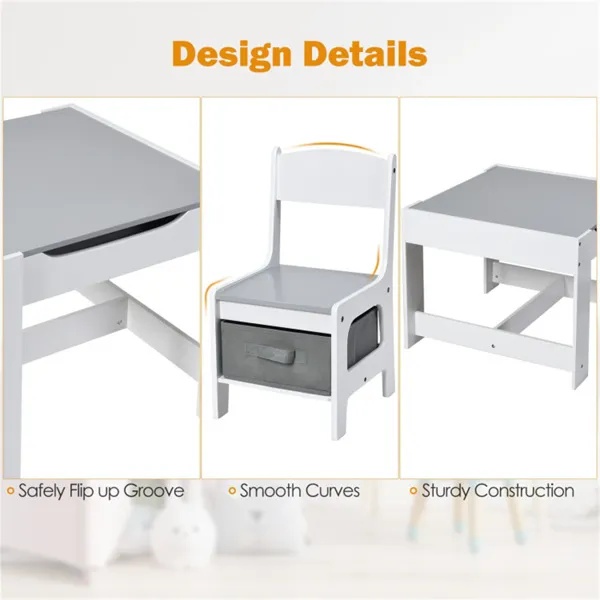 2-in-1 Kids Activity Table And Chairs Set, Double-Sided Whiteboard & Blackboard, With Hidden Storage, Certified Non-Toxic MDF, Perfect Gift For 3-7 Years Old (White) - Image 2