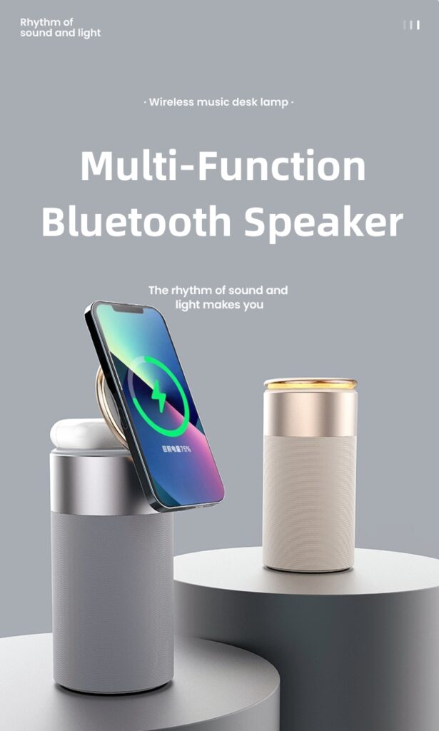 3 In 1 Multi-Function IPhone And AirPods Wireless Charger Portable Bluetooth Speaker With Touch Lamp For Home And Office