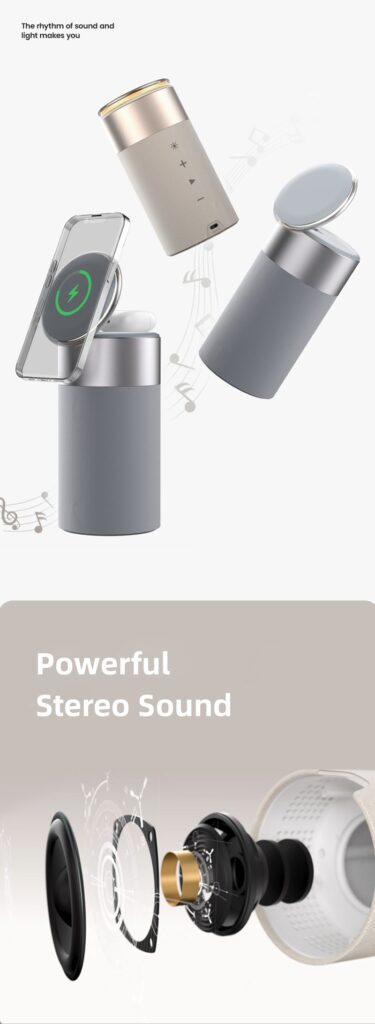 3 In 1 Multi-Function IPhone And AirPods Wireless Charger Portable Bluetooth Speaker With Touch Lamp For Home And Office