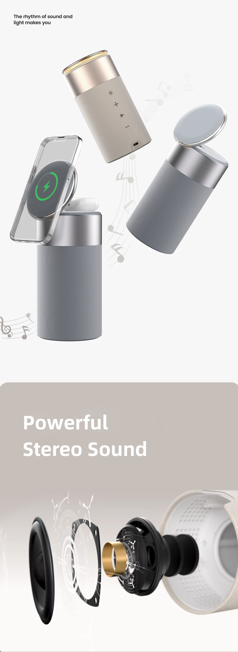 3 In 1 Multi-Function IPhone And AirPods Wireless Charger Portable Bluetooth Speaker With Touch Lamp For Home And Office - Image 16