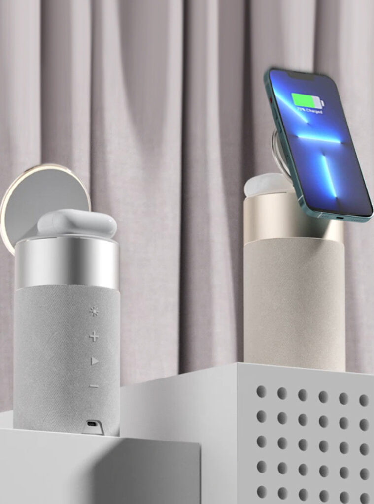 3 In 1 Multi-Function IPhone And AirPods Wireless Charger Portable Bluetooth Speaker With Touch Lamp For Home And Office