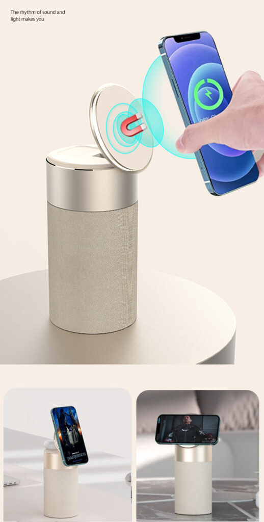3 In 1 Multi-Function IPhone And AirPods Wireless Charger Portable Bluetooth Speaker With Touch Lamp For Home And Office
