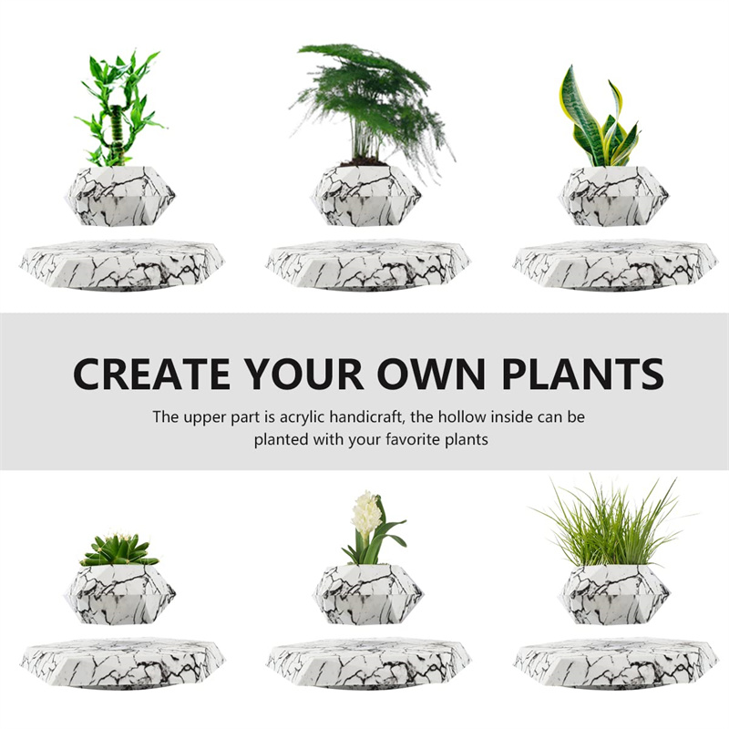Levitating Plant Pot Marble Color Floating Planter Magnetic Levitation Bonsai Pot Office Home Decoration Kids Birthday Gift Home Decor - Image 11