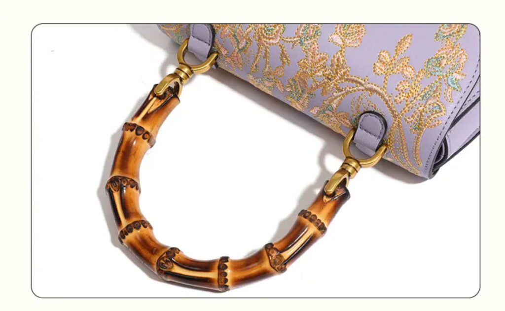 Cowhide Embroidery Ladies Bamboo Handbag