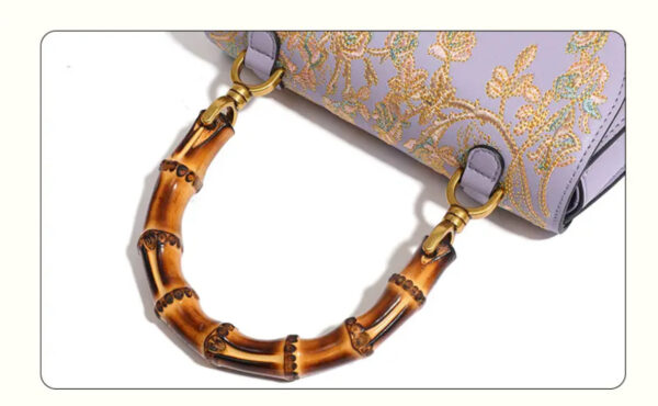 Cowhide Embroidery Ladies Bamboo Handbag - Image 11