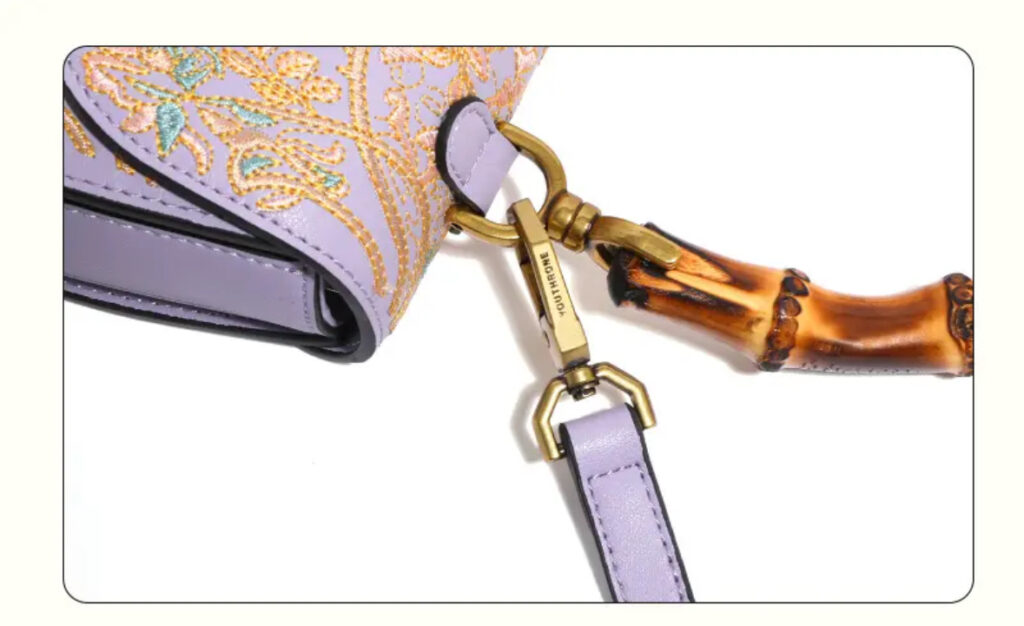 Cowhide Embroidery Ladies Bamboo Handbag