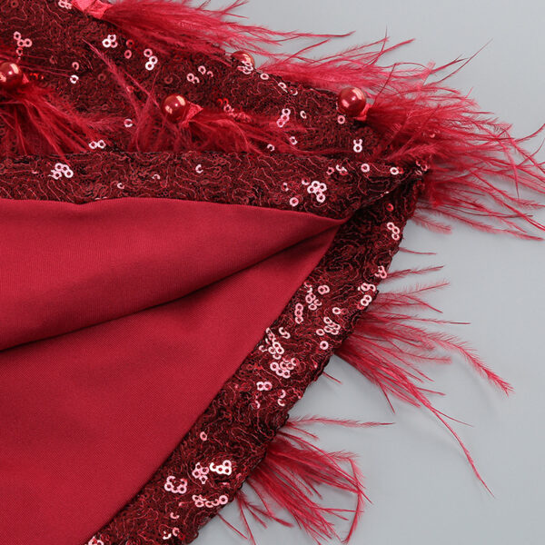 Women's Solid Color Waist Cinched Sequin Feather Decoration Dress - Image 24