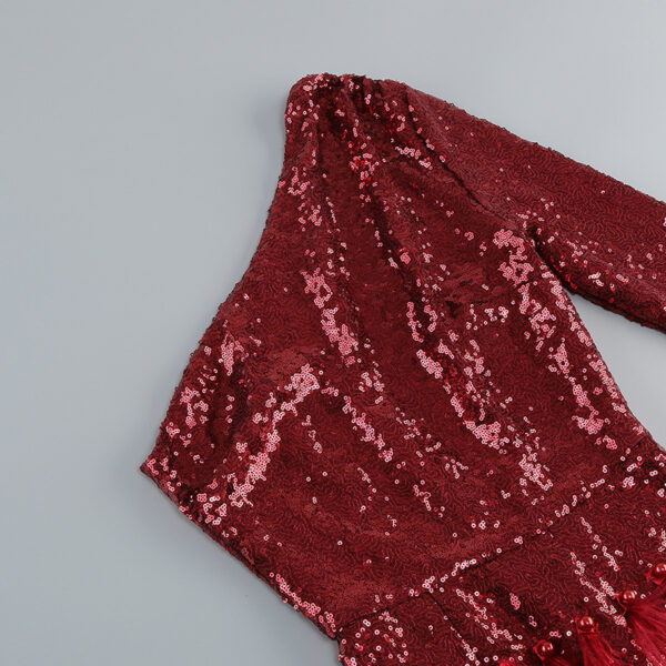 Women's Solid Color Waist Cinched Sequin Feather Decoration Dress - Image 19