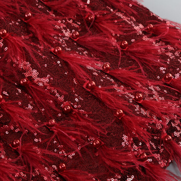 Women's Solid Color Waist Cinched Sequin Feather Decoration Dress - Image 17