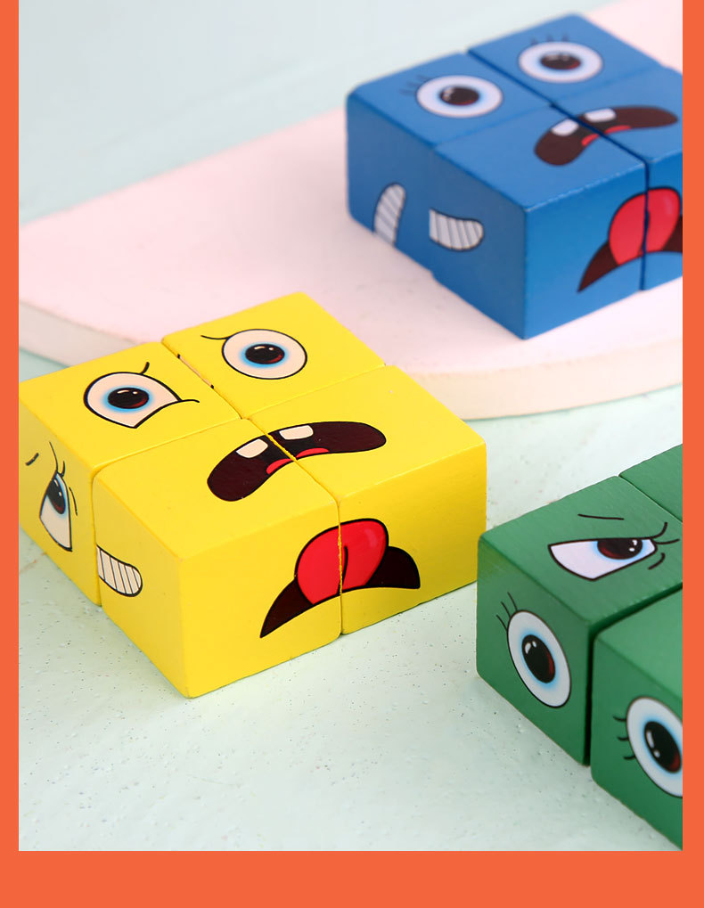 Wooden Expressions Toy Wooden Magic Cube Face Pattern Building Blocks Educational Montessori Toys Wooden Matching Block Puzzles - Image 11