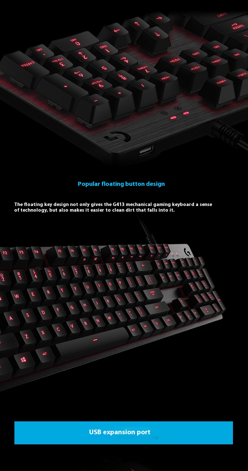 G413 Gaming Electronic Sports Mechanical Keyboard Desktop Backlight 104 Key Metal Panel - Image 13