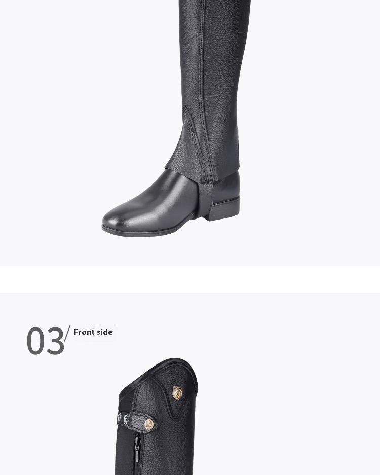 Cowhide Equestrian Chaps High Quality Thick Cowhide Double Zipper Riding Leg Guard Boots - Image 13
