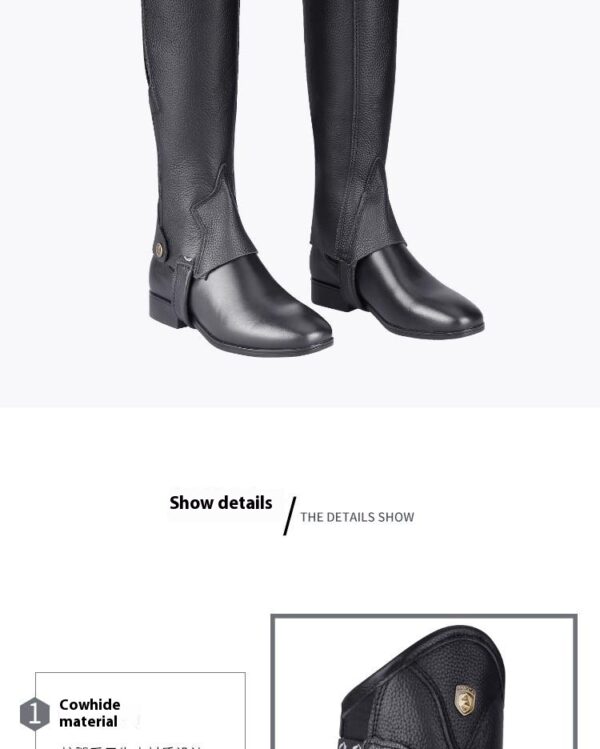 Cowhide Equestrian Chaps High Quality Thick Cowhide Double Zipper Riding Leg Guard Boots - Image 15