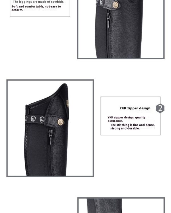 Cowhide Equestrian Chaps High Quality Thick Cowhide Double Zipper Riding Leg Guard Boots - Image 11